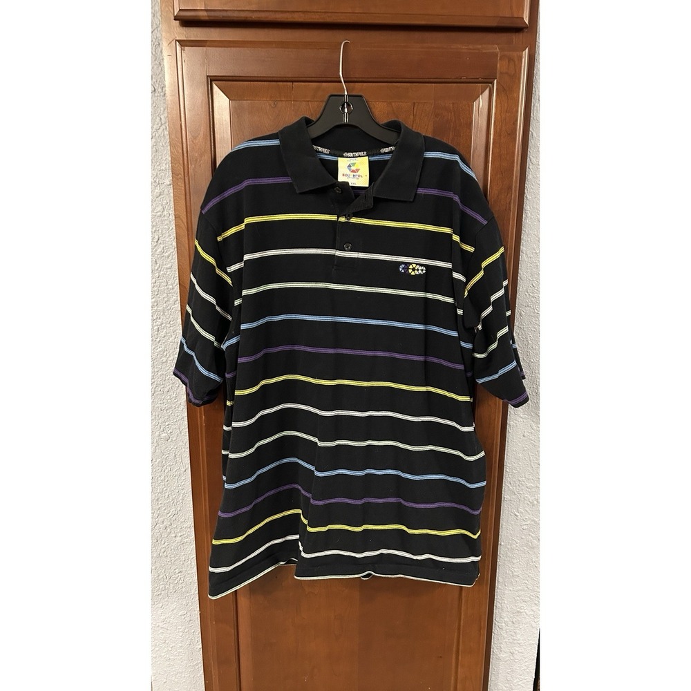 XXL SouthPole Polo Black Multi Colored Striped Short Sleeve 100% Cotton